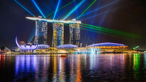 Marina Bay Sands Wallpaper 4K, Light show, Singapore