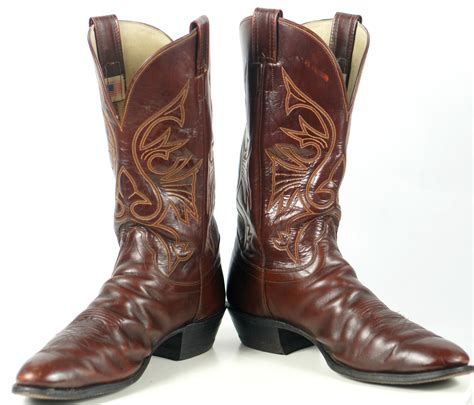 Olathe Cowboy Western Boots Brown Leather Deep Vees Vintage US Made Men ...