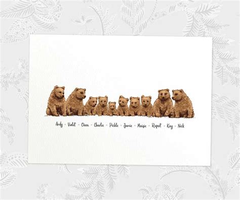 Bear Family Names Custom Print Brown Bear family print Bear | Etsy