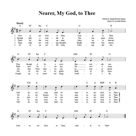 Nearer, My God, to Thee C Instrument Sheet Music (Lead Sheet) with ...