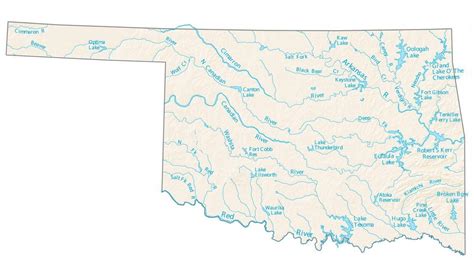 Oklahoma Lakes and Rivers Map - GIS Geography