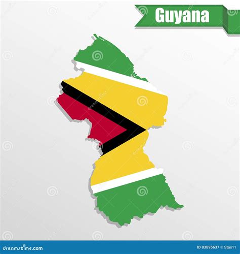 Guyana Map With Flag Inside And Ribbon Cartoon Vector | CartoonDealer ...