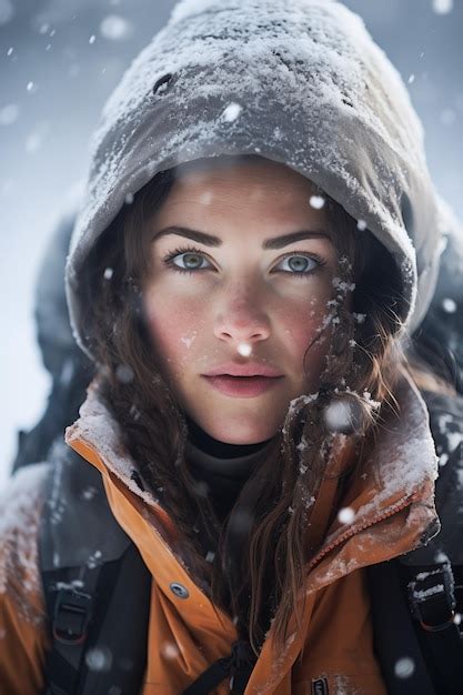 Premium Photo | Woman in snow hiking gear standing in a snow storm