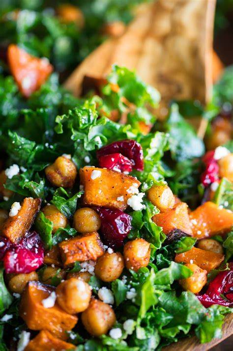 Roasted Butternut Squash Kale Salad with Chickpeas and Cranberries