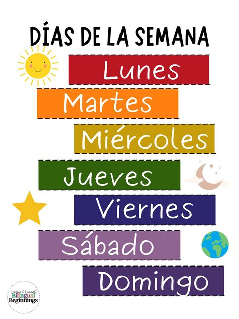 Spanish Words For Days of the Week: Free Printable - Bilingual Beginnings