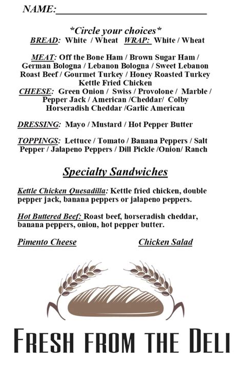 Deli Menu - Taste of Amish