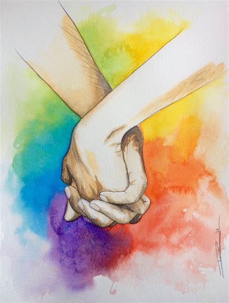 LGBT | Hand in hand | Love all | Rainbow Flag | Pride | Painting by ...