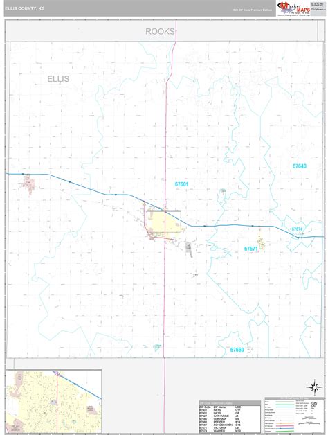 Ellis County, KS Wall Map Premium Style by MarketMAPS - MapSales.com