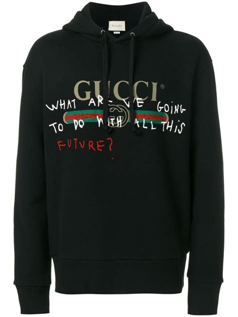 GUCCI Logo Cotton Hoodie in Black | ModeSens