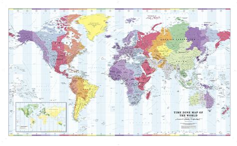 World Time Zones Wall Map Detailed Wall Map Of The World Time Zones ...