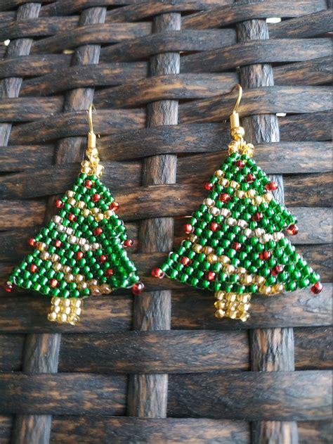 Christmas Tree Beaded Earrings Christmas Decorations Earrings - Etsy