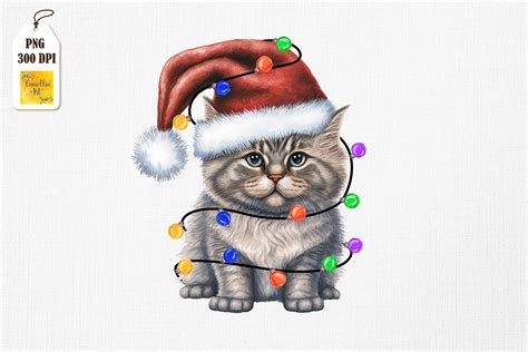 Watercolor Cat In Santa Hat Christmas By Mulew Art | TheHungryJPEG