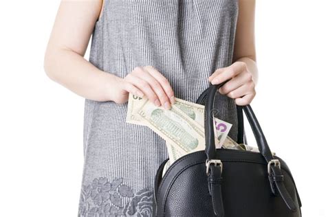 Woman with a Bag Full of Money in the Hands of Stock Photo - Image of ...