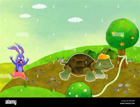 illustration of a race between rabbit and turtle Stock Photo - Alamy