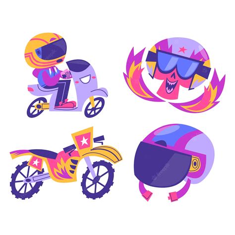 Premium Vector | Retro cartoon motorcycling stickers collection