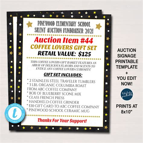 Silent Auction Flyer Ticket Set Fundraiser Event Signs - Etsy