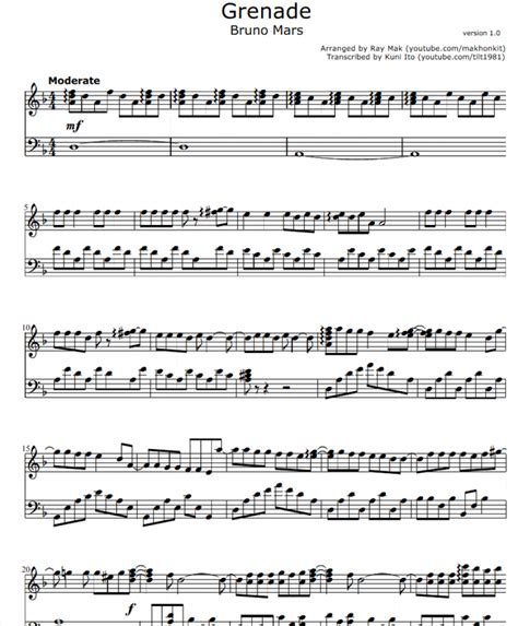 Grenade - Bruno Mars ♫ | Piano sheet music free, Free piano sheets ...