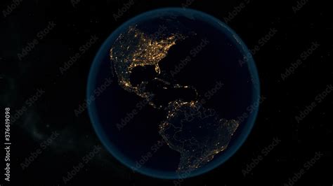 Earth at Night. Stunning 3D Illustration of Earth Bathed in City Lights ...