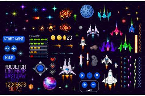 Space game asset 8 bit pixel art – MasterBundles