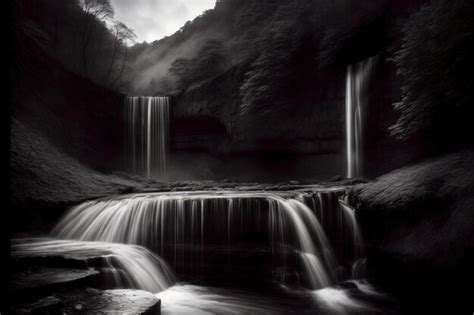 Premium AI Image | A Black And White Photo Of A Waterfall