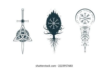 Viking Symbols Isolated Set Hand Drawn Stock Vector (Royalty Free ...