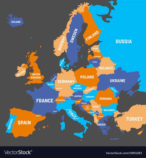 Political map of europe continent in four colors Vector Image