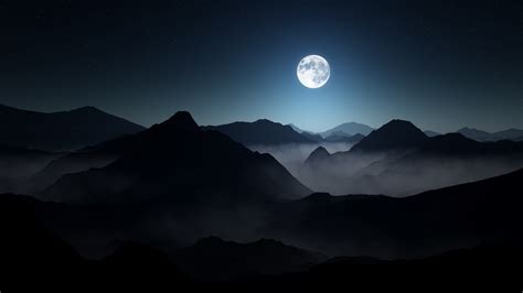 nature, Landscape, Mountain, Mist, Moon, Starry Night, Moonlight, Dark ...