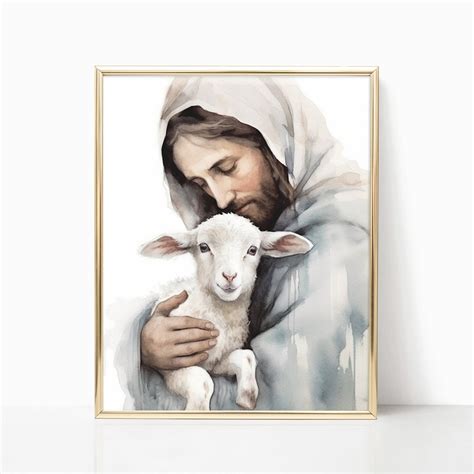 Jesus and Lamb Painting Print Bible Verse Wall Art Gift Trendy Living ...