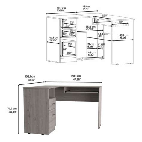 Idra L-Shaped Desk, Keyboard Tray, Two Drawers, One Open Shelf, Light ...