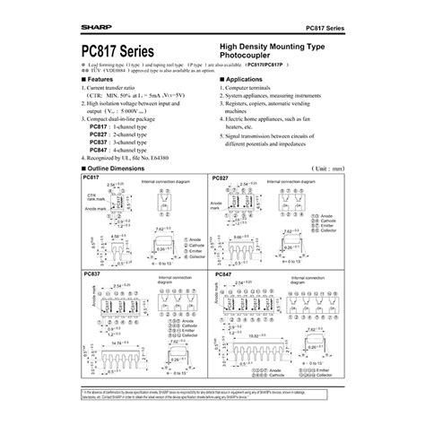 PC817 Sharp 1-channel Photocoupler Datasheet