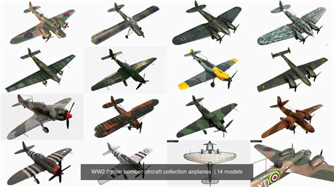 WW2 fighter bomber aircraft collection airplanes VR / AR / low-poly ...