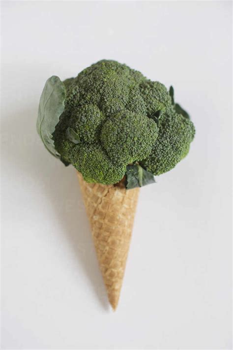 Broccoli in ice cream waffle stock photo