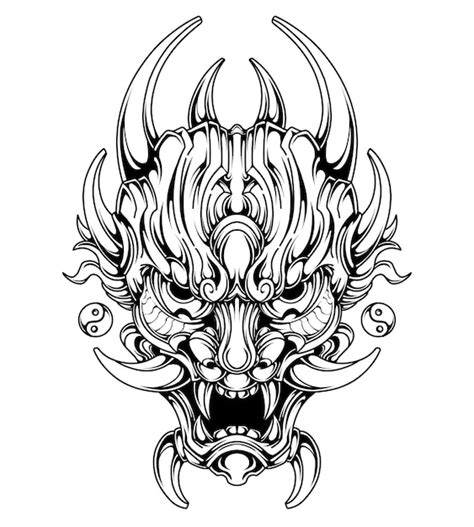 Premium Vector | Tribal tattoo oni mask illustration vector design