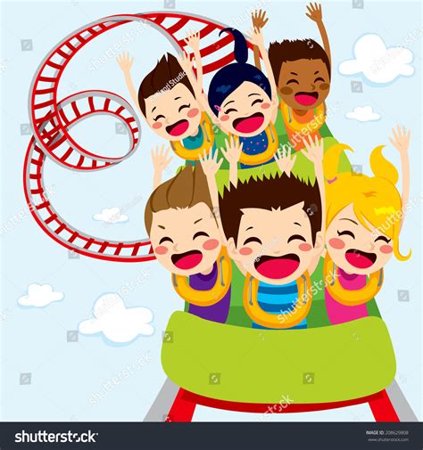 Happy Children Enjoy Roller Coaster Ride Stock Vector 208629808 ...