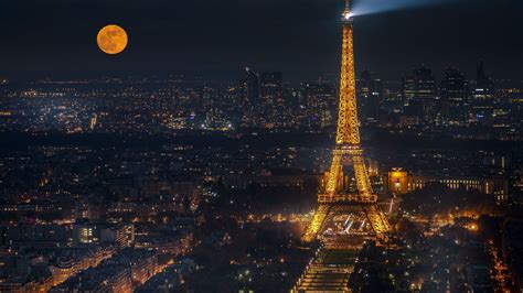 3840x2160 Resolution Eiffel Tower Cityscape In Moon Night 4K Wallpaper ...