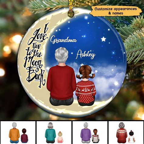 Grandma Grandkids On Moon Personalized Circle Ornament Family Custom S ...