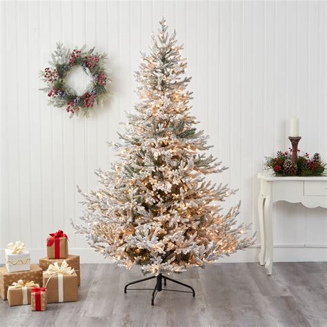 7ft. Flocked Fraser Fir Artificial Christmas Tree with 600 Warm White ...