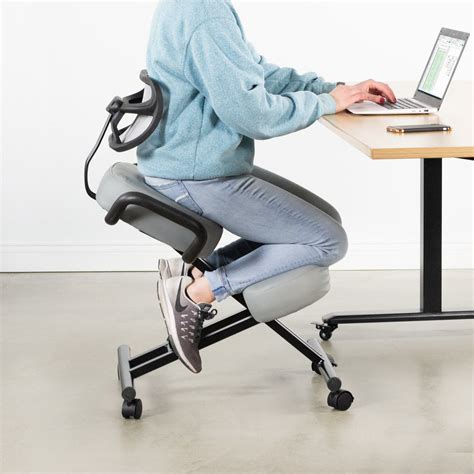 Gray Adjustable Ergonomic Kneeling Chair with Back Support – Dragonn