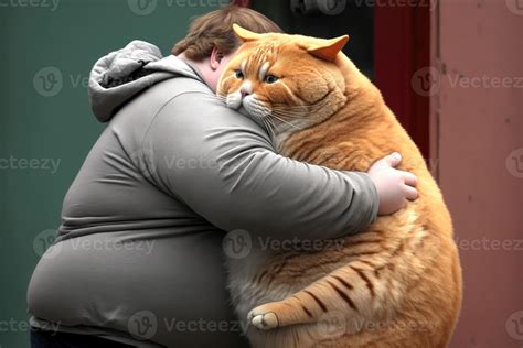 Cute fat cat hugs fat man in nature background. 23373591 Stock Photo at ...