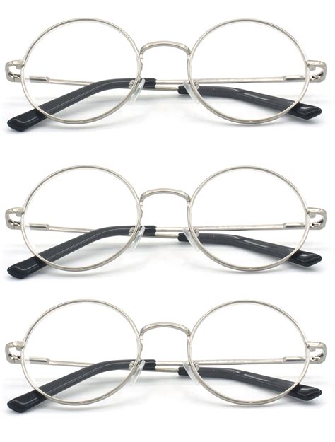 EYE ZOOM 3 Pack Metal Frame Round Reading Glasses with Spring Hinge ...