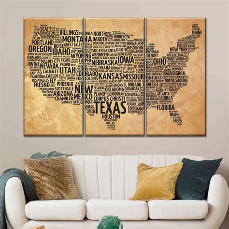 USA Typography Map Multi Panel Canvas Wall Art | ElephantStock