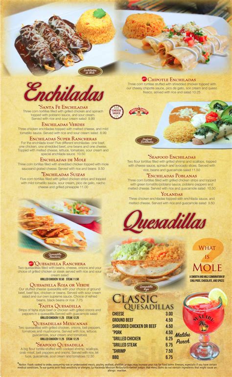 La Hacienda Mexican Restaurant menu in Bluffton, South Carolina, USA