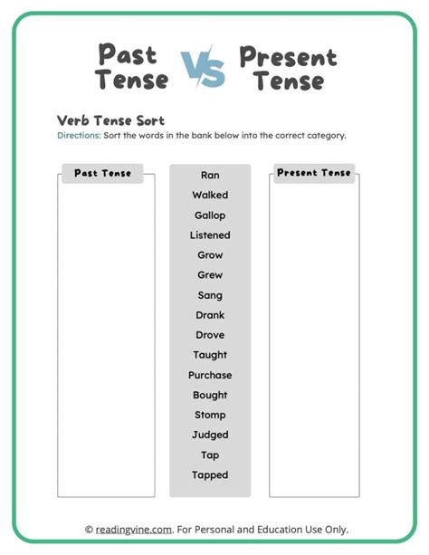 Sort the Past Tense and Present Tense Verbs-image - ReadingVine