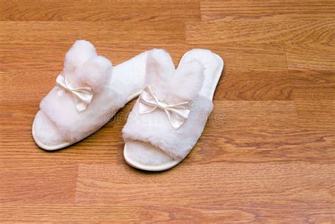 White fluffy slippers stock photo. Image of floor, hotel - 111799320