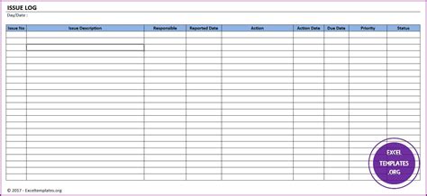 Issue Log Template » EXCELTEMPLATES.org