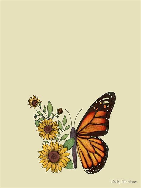 Art Sunflower And Butterfly Drawing - itsessiii