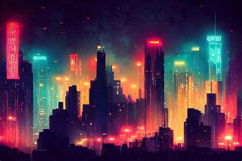 Premium Photo | Futuristic city concept art cityscape at night with ...