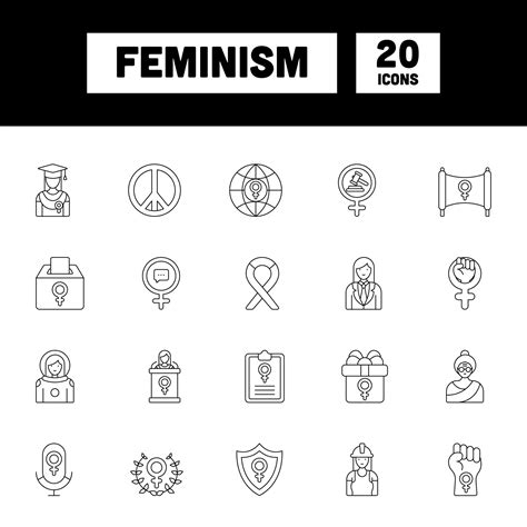 Black Line Art Set Of Feminism Icons Or Symbol. 24505882 Vector Art at ...