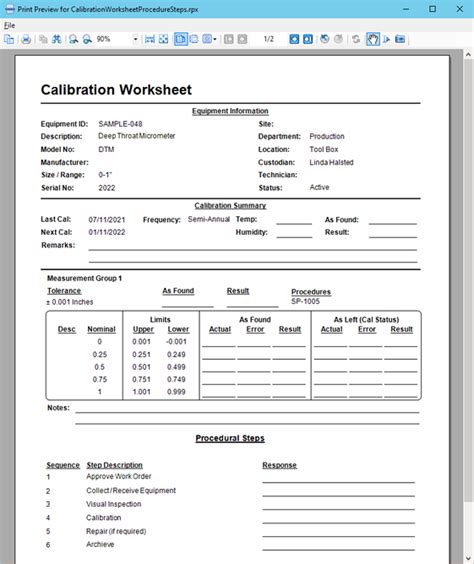 Using Calibration Worksheets | Calibration Control