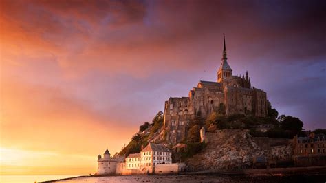 France Mont Saint-Michel Normandy Rock During Sunset HD Travel ...